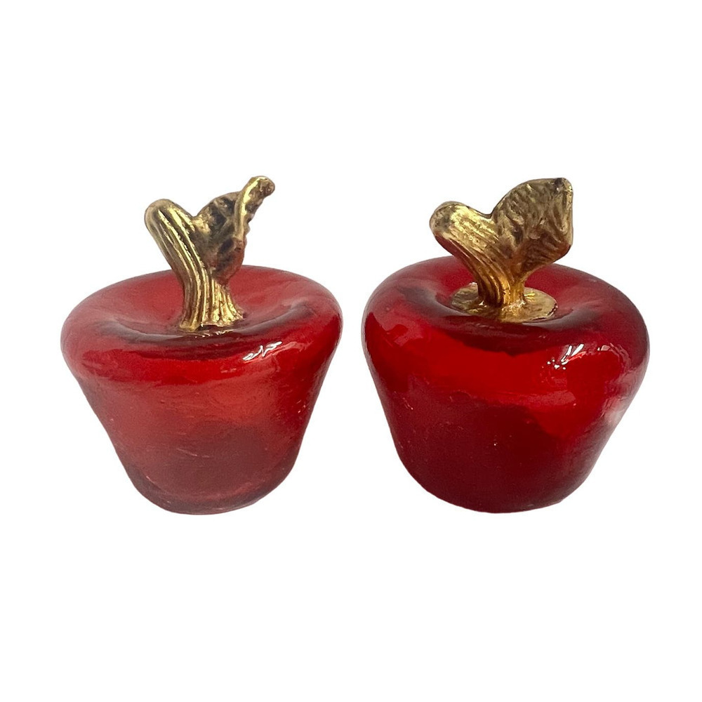 Art glass apple paperweight sculpture gilt gold stem